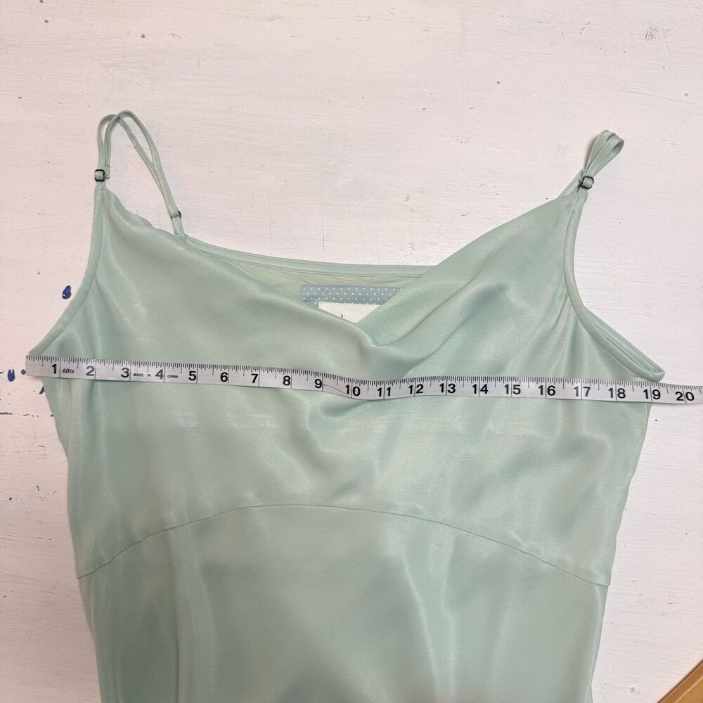 Anthropologie Elyse Bias-Cut Satin Maxi Slip Dress L Mint Green Cowl Neck Formal - Picture 10 of 13